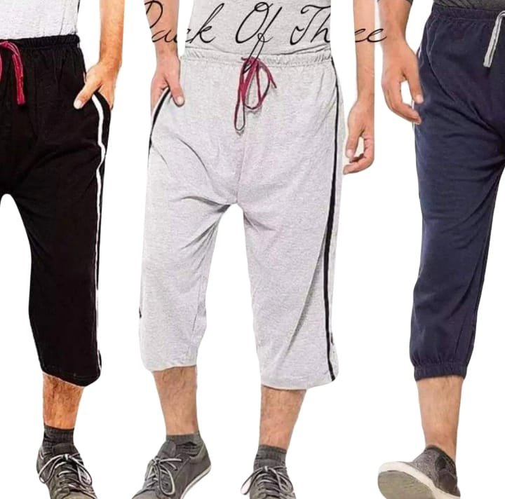 Pack of 3 – Summer Cotton Jersey Quarter Shorts for Men | Double-Sided Two Stripes | Comfortable Casual Shorts