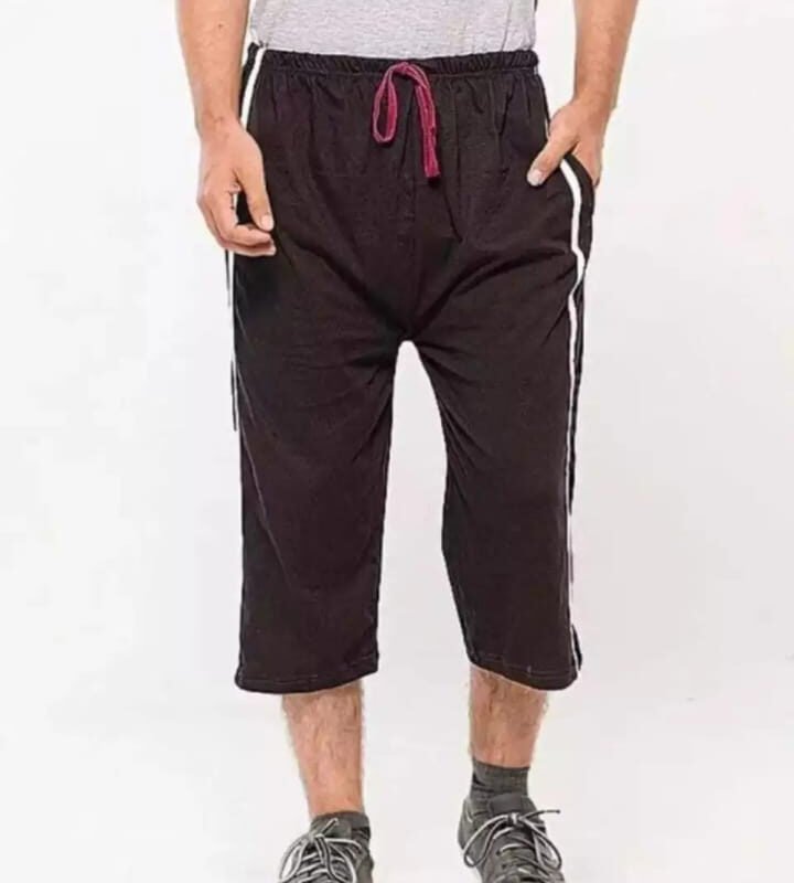 Summer Cotton Jersey Quarter Shorts for Men | Comfortable Casual Shorts with Double-Sided Two Stripes