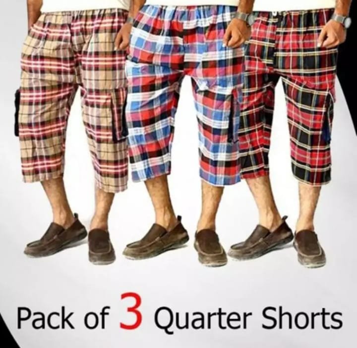 Pack of 3 – Summer Cotton Quarter Shorts for Men | Comfortable Casual Shorts with Two Side Pockets | Multicolor