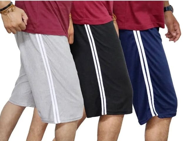 Pack of 3 – Summer Cotton Jersey Shorts for Men | Comfortable Casual Shorts with Double-Sided Two Stripes