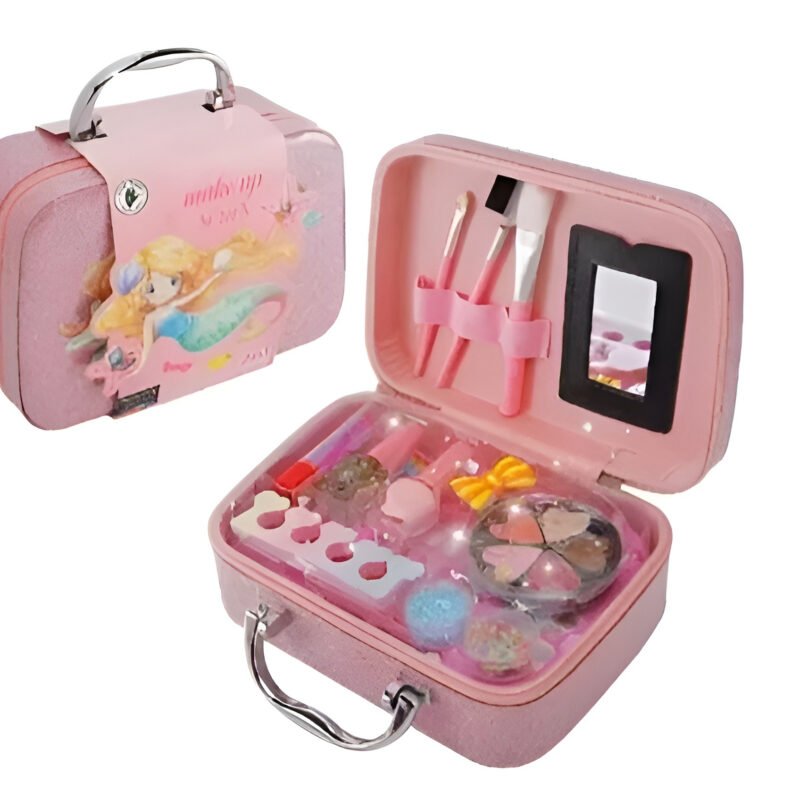 Mermaid 2-in-1 Kids Makeup & Jewelry Bag – Pretend Play Makeup Kit with Nail Art Accessories | Safe & Non-Toxic Beauty Toy for Girls-TY01