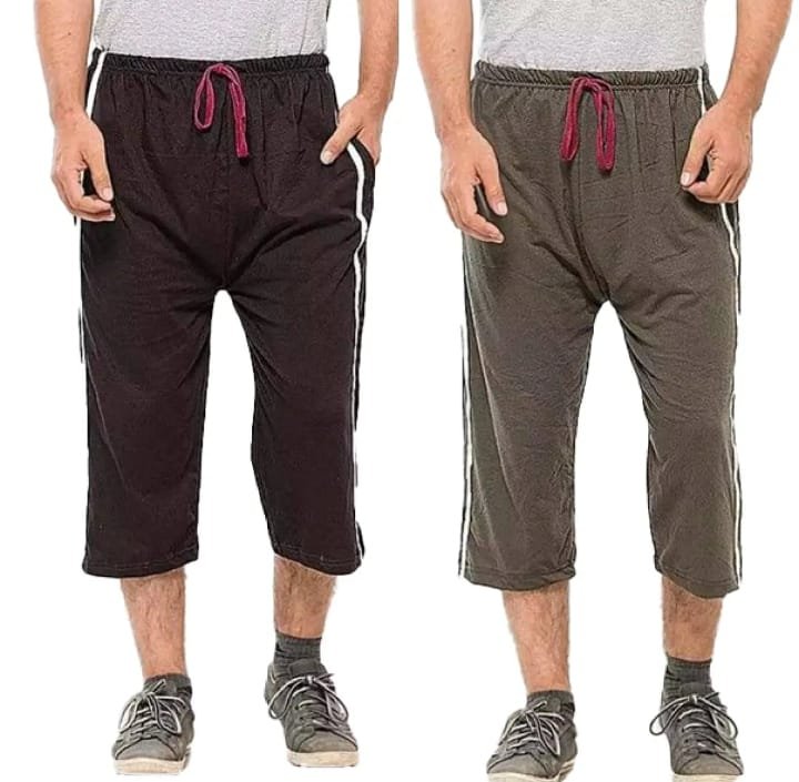 Pack of 2 – Summer Cotton Jersey Quarter Shorts for Men | Comfortable Casual Shorts with Double-Sided Two Stripes