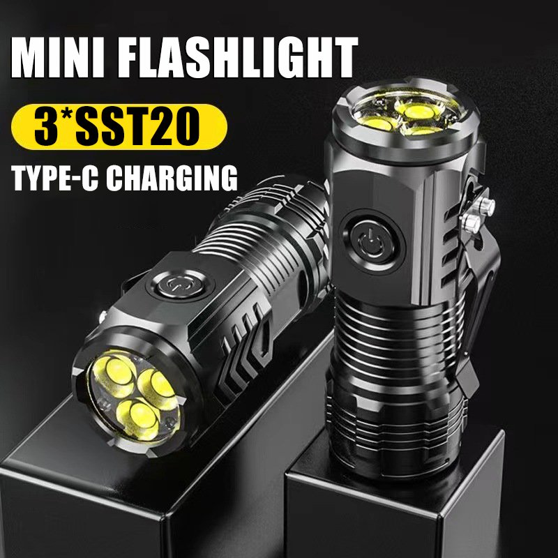 Powerful 3 LED Super Bright Mini Flashlight – Portable Rechargeable Torch with Pen Clip & Tail Magnet | Thumb-Size Emergency Spotlight