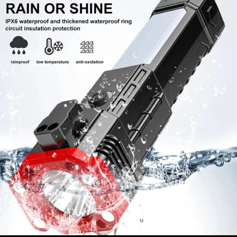 8-in-1 Multifunction Rechargeable LED Flashlight – Ultra Bright Torch with Car Emergency Window Breaker, Cutter & Survival Tools for Outdoor & Household Use