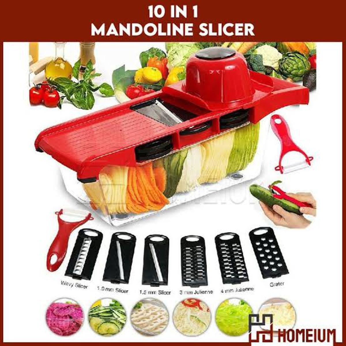 10-in-1 Vegetable Chopper & Mandoline Slicer – Multi-Function Cutter, Grater & Dicer with Interchangeable Blades & Hand Protector for Onions, Potatoes, Carrots & Fruits - Image 3