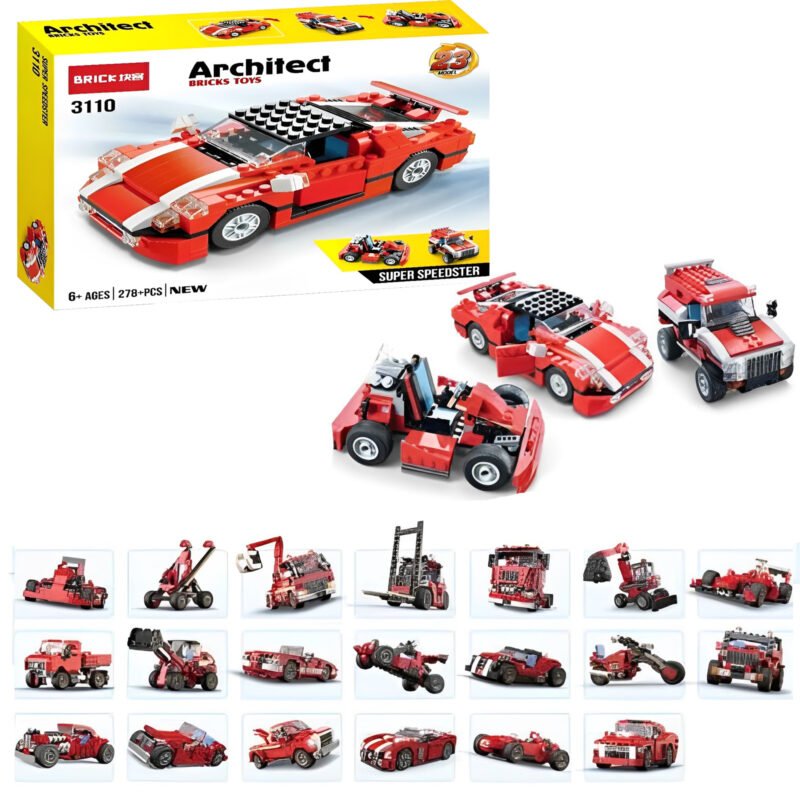 Children’s Architect DIY Building Blocks Set – 23 in 1 Multi-Vehicles Super Car Speedster Blocks | 278+ Pcs Educational LEGO-Style Building Toy for Kids-TY01