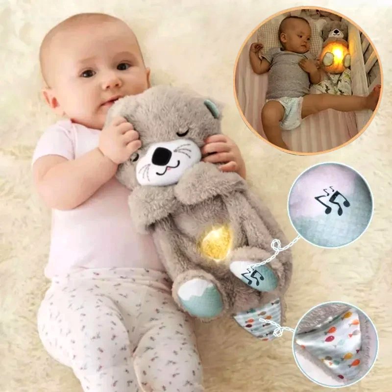 Newborn Otter Breathing Light Lullaby Plush Bear – Cute Teddy Sleep Toy with Music & Breathing Effect | Comfort Doll for Kids Boys & Girls-TY01