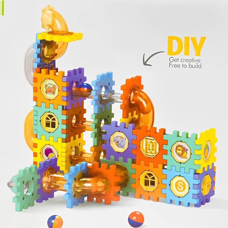 125Pcs Marble Run Building Block Set – DIY Creative Pipeline Rolling Ball Construction Puzzle Toy for Kids Boys & Girls-TY01