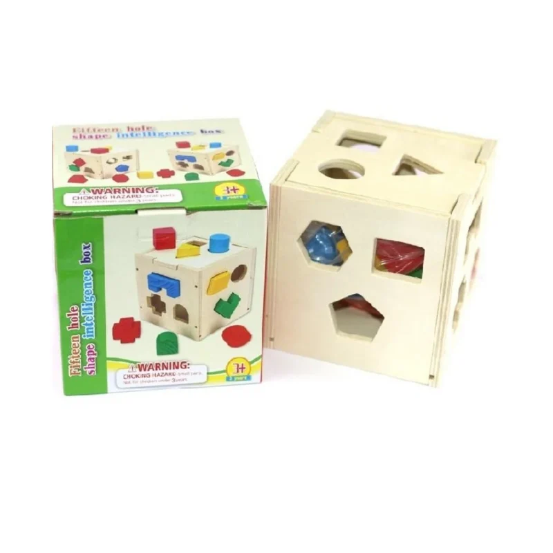 Fifteen Hole Shape Intelligence Box – Wooden Shape Sorting Educational Toy for Kids