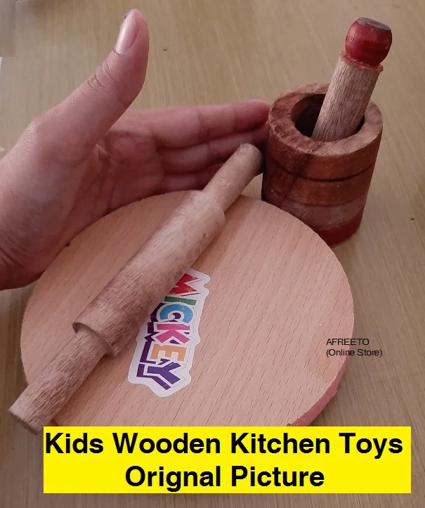 Wooden Kitchen Set for Kids – Pretend Play Toy with Roti Maker & Household Accessories