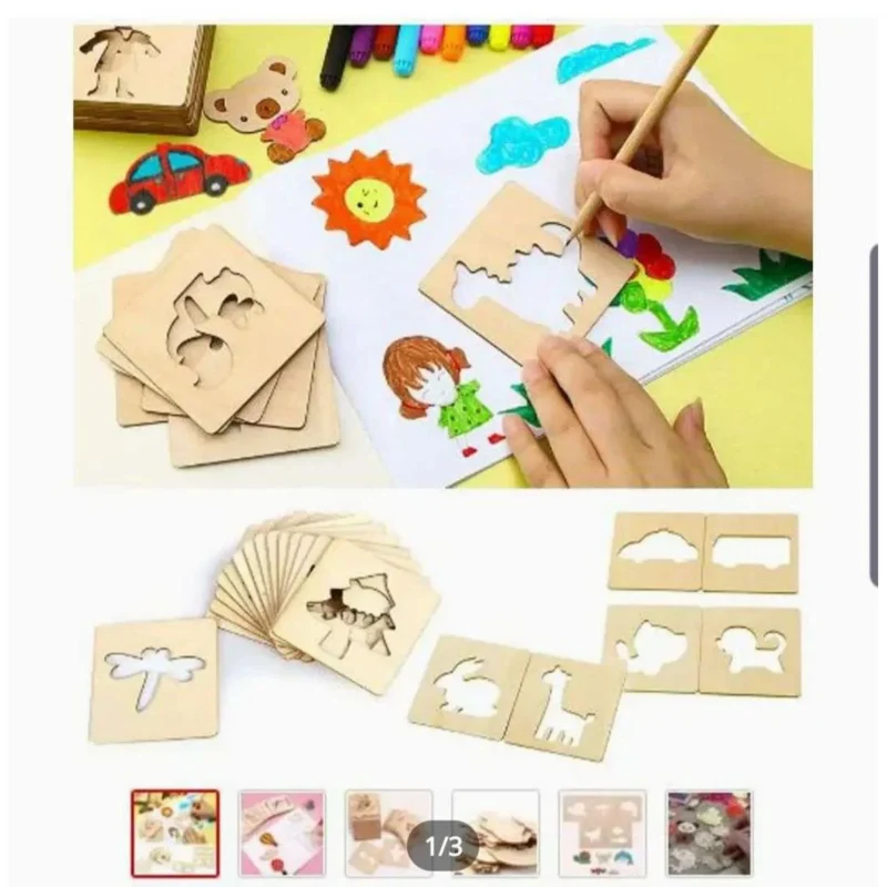 Kids Wooden Stencils Drawing & Puzzle Kit – Pack of 12 Learning Toys for Kids | Educational Art & Shape Tracing Set