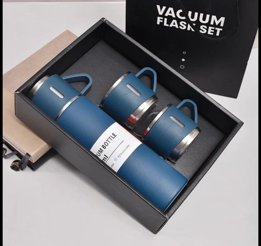 Stainless Steel Vacuum Insulated Thermos 500ml (3pcs Set) | Hot & Cold Water Bottle with 2 Extra Cups | Travel Coffee Thermal Flask Gift Kit - Image 4