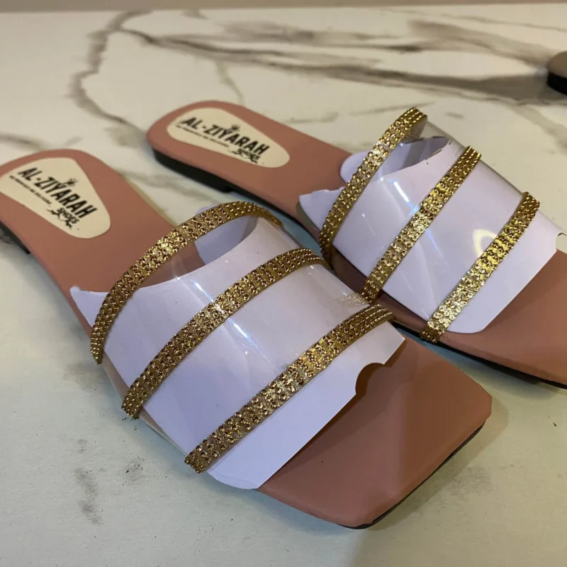 Women’s Transparent Flat Slippers – Stylish Lace Tape Casual Slippers for Daily Wear