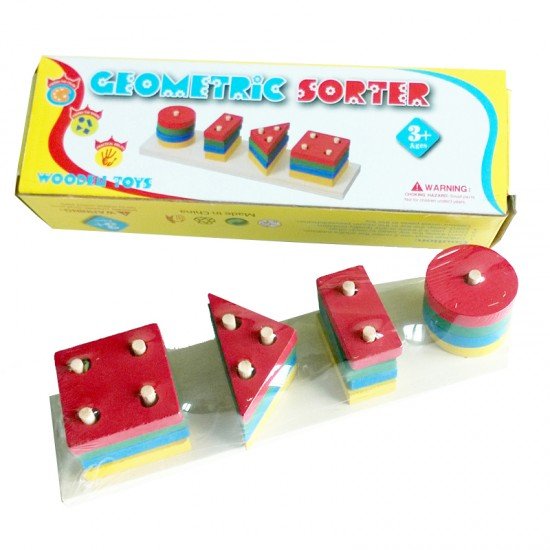 Wooden Geometric Shape Sorter – Montessori Educational Puzzle Toy for Kids