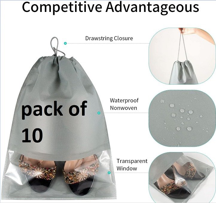 Pack of 12 Travel Shoe Storage Bags – Non-Woven Shoe Organizer with Clear PVC Window, Dustproof & Portable - Image 3