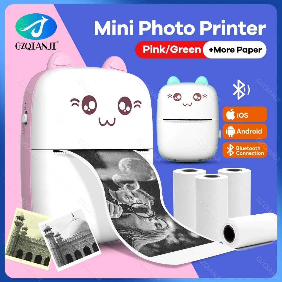 Pocket Inkless Mini Printer & Instant Camera | Portable Bluetooth Thermal Printer with Dual Lens, 2.8" IPS Screen | Kids’ Wireless Printer – Pink & Blue - Image 6