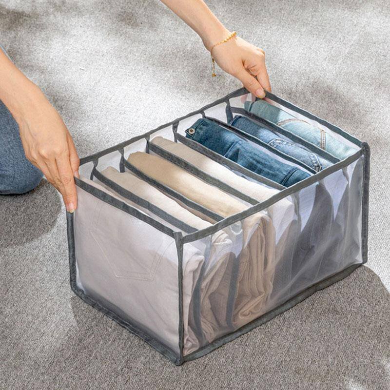 3PCS 7 Grids Washable Wardrobe Clothes Organizer – Jeans Storage Box, Foldable Closet Drawer Divider, Mesh Separation Box (Medium, White & Black) - Image 3