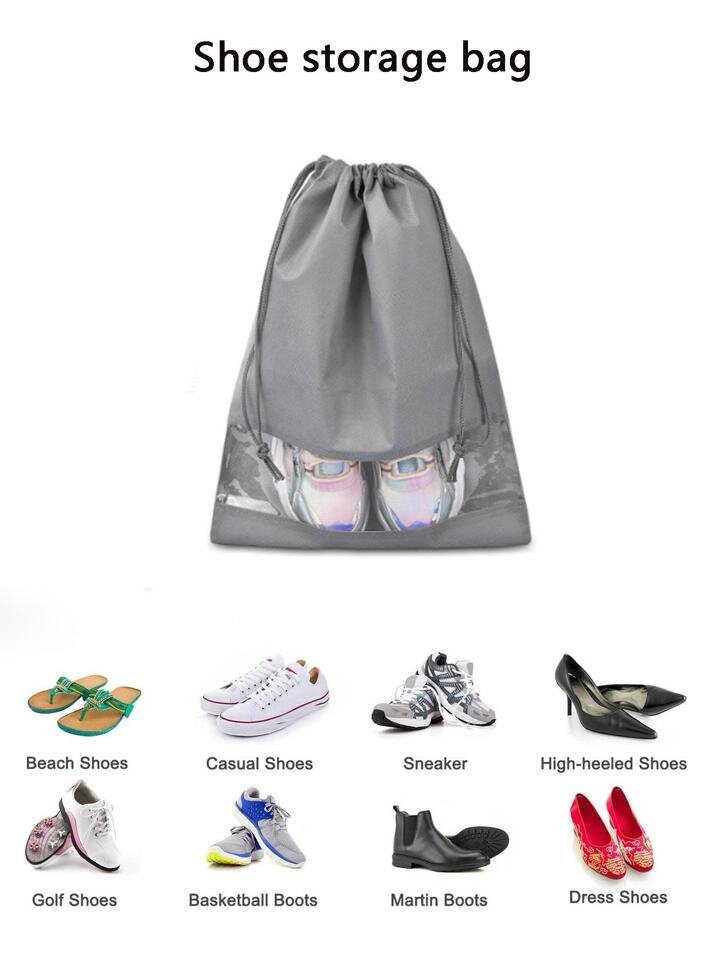 Pack of 12 Travel Shoe Storage Bags – Non-Woven Shoe Organizer with Clear PVC Window, Dustproof & Portable - Image 10