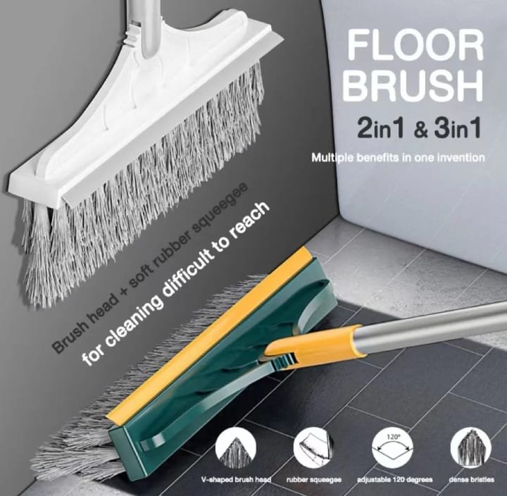 2-in-1 Floor Scrub Brush with Long Handle – V-Shaped Cleaning Brush & Removable Wiper | 120° Rotating Head for Bathroom, Tiles, Windows & Rooms - Image 5