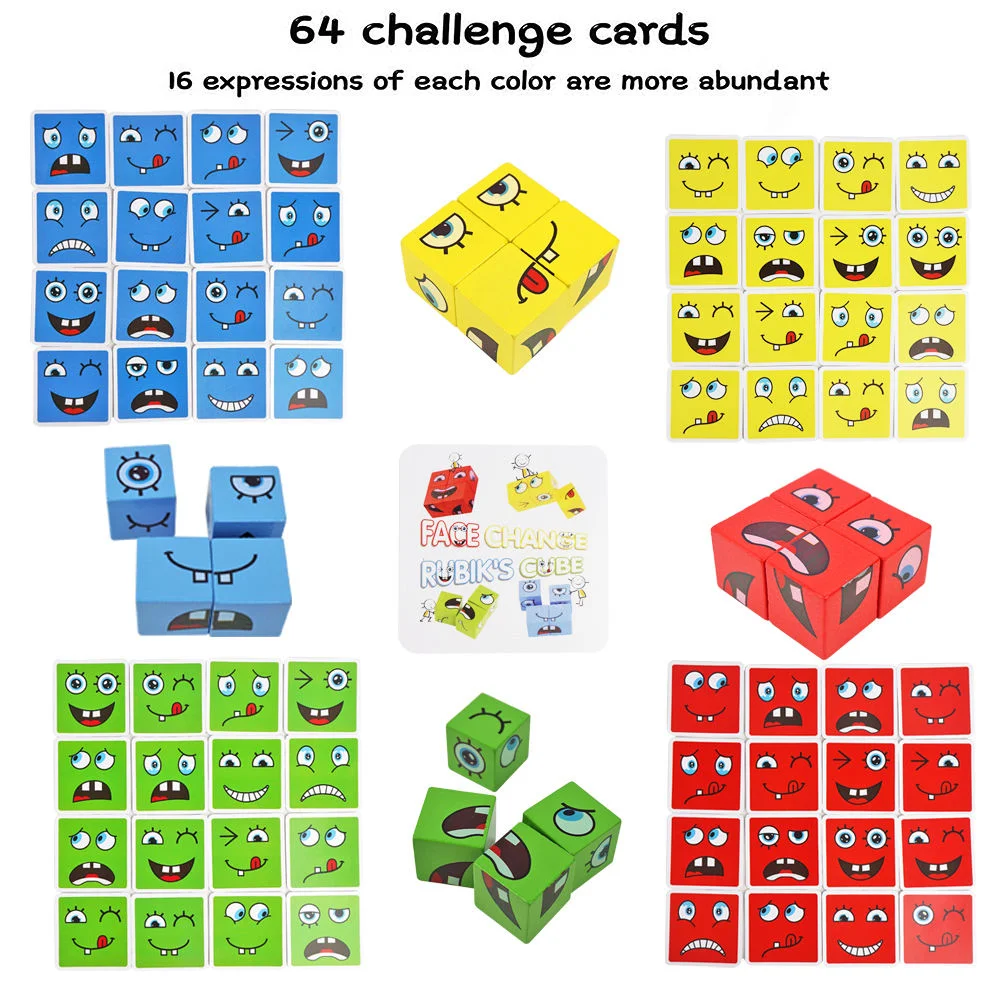 Wooden Cartoon Face Changing Magic Cube – Educational Expression Matching Puzzle Game for Toddlers & Kids, Montessori Family Board Game Gift-TY01 - Image 2