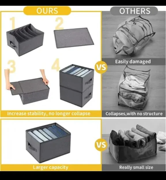 Six Grids Washable Wardrobe Clothes Organizer – Foldable Mesh Storage Box for Jeans, Pants & Closet Drawer Separation - Image 3