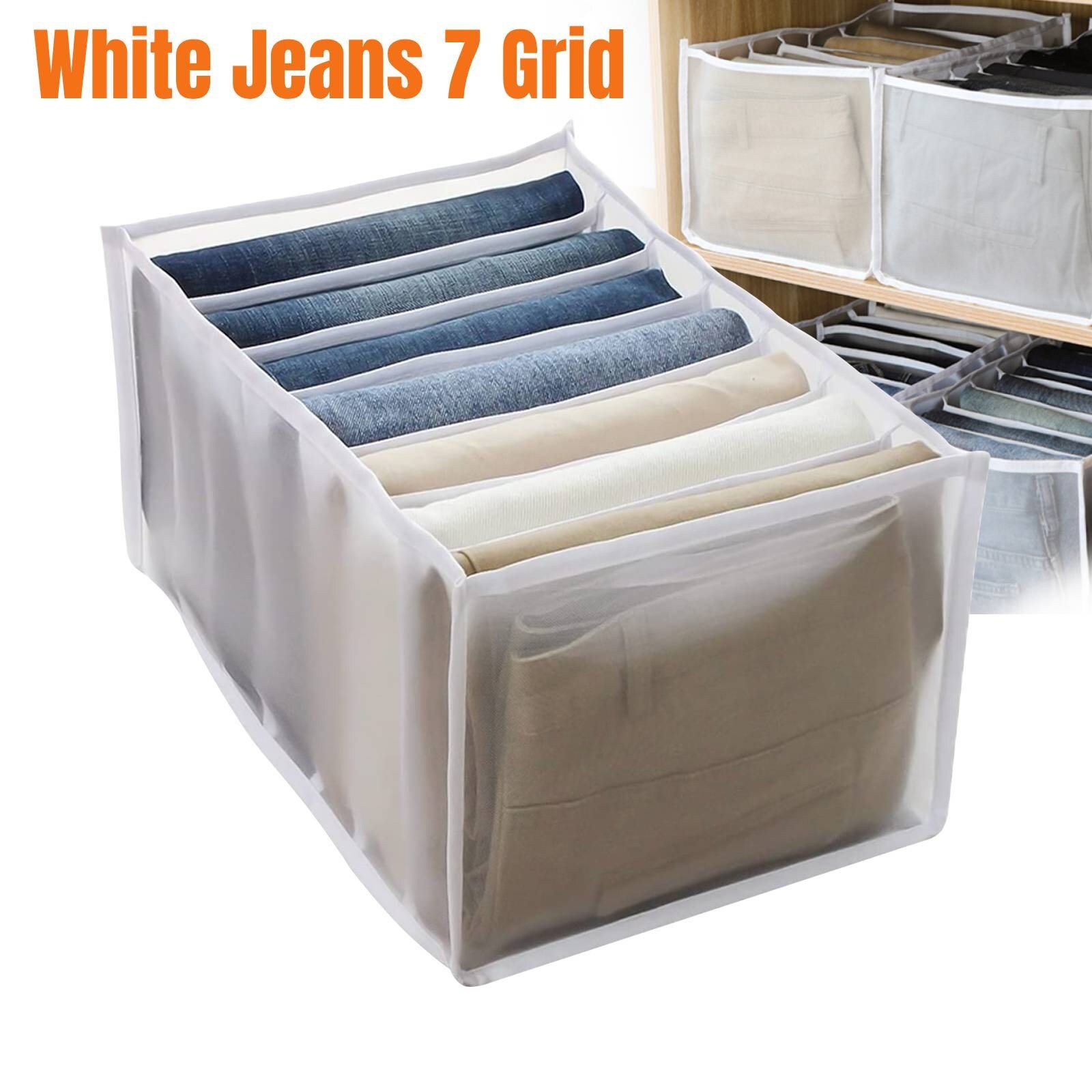3PCS 7 Grids Washable Wardrobe Clothes Organizer – Jeans Storage Box, Foldable Closet Drawer Divider, Mesh Separation Box (Medium, White & Black) - Image 2