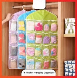 Pack of 2 – 16 Pocket Hanging Wardrobe Organizer | Clear Door Foldable Storage Bag | Durable Closet Hanging Organizer - Image 6