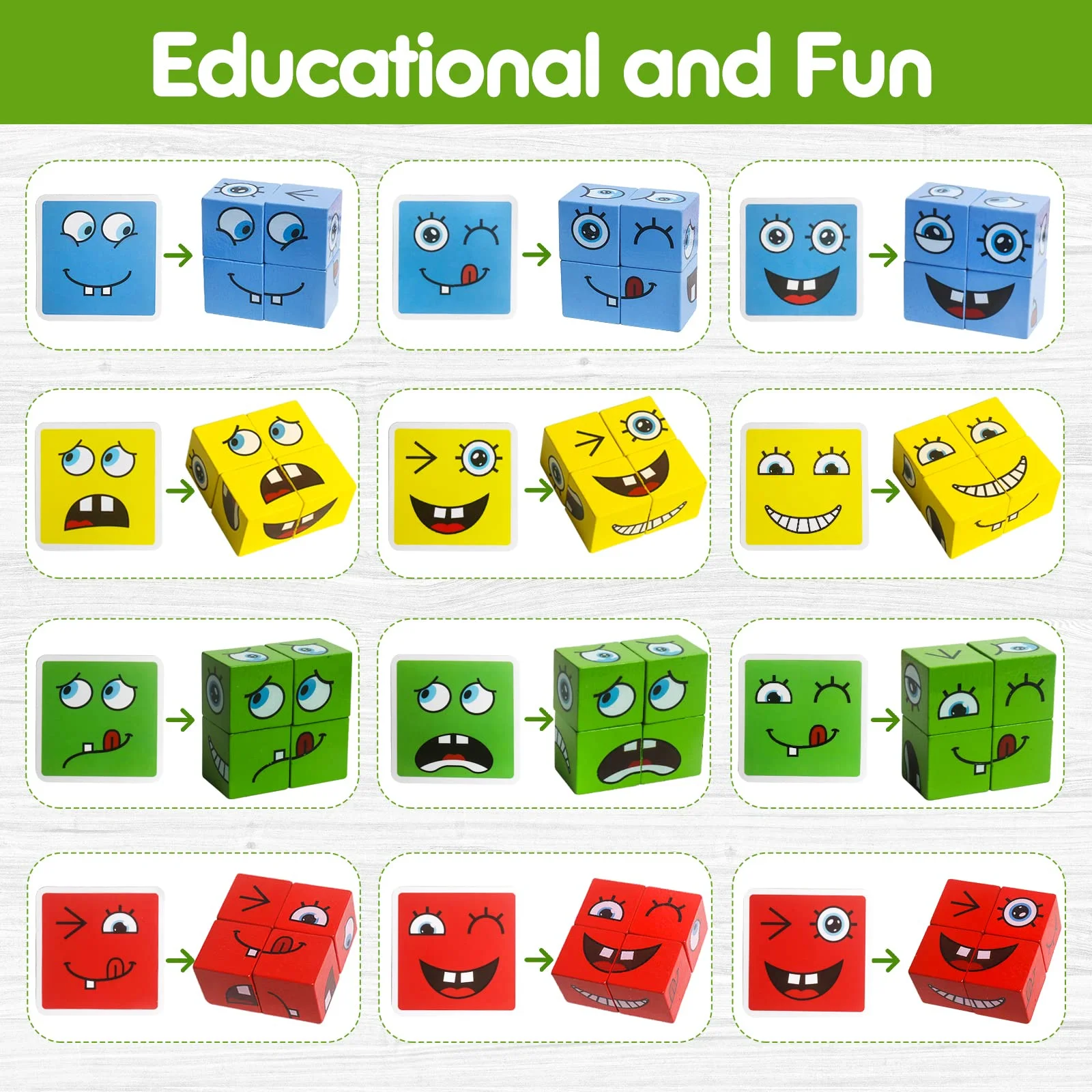 Wooden Cartoon Face Changing Magic Cube – Educational Expression Matching Puzzle Game for Toddlers & Kids, Montessori Family Board Game Gift-TY01 - Image 4
