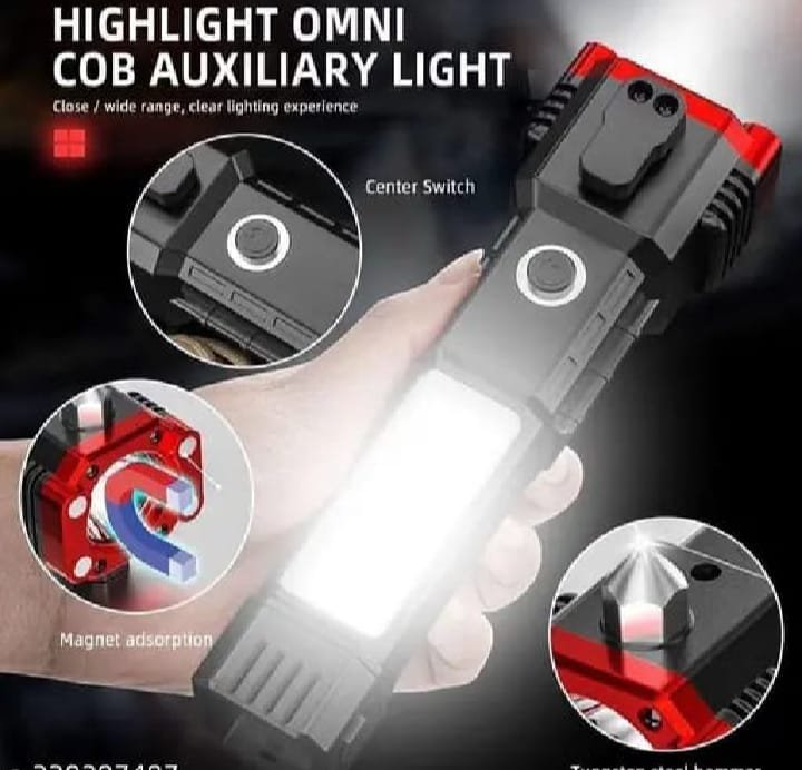 8-in-1 Multifunction Rechargeable LED Flashlight – Ultra Bright Torch with Car Emergency Window Breaker, Cutter & Survival Tools for Outdoor & Household Use - Image 3