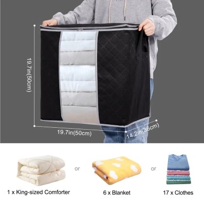 Large Storage Bags – Foldable Clothes Storage Box Bins with Durable Handles & Thick Fabric for Blanket, Comforter, Clothing & Bedding - Image 5