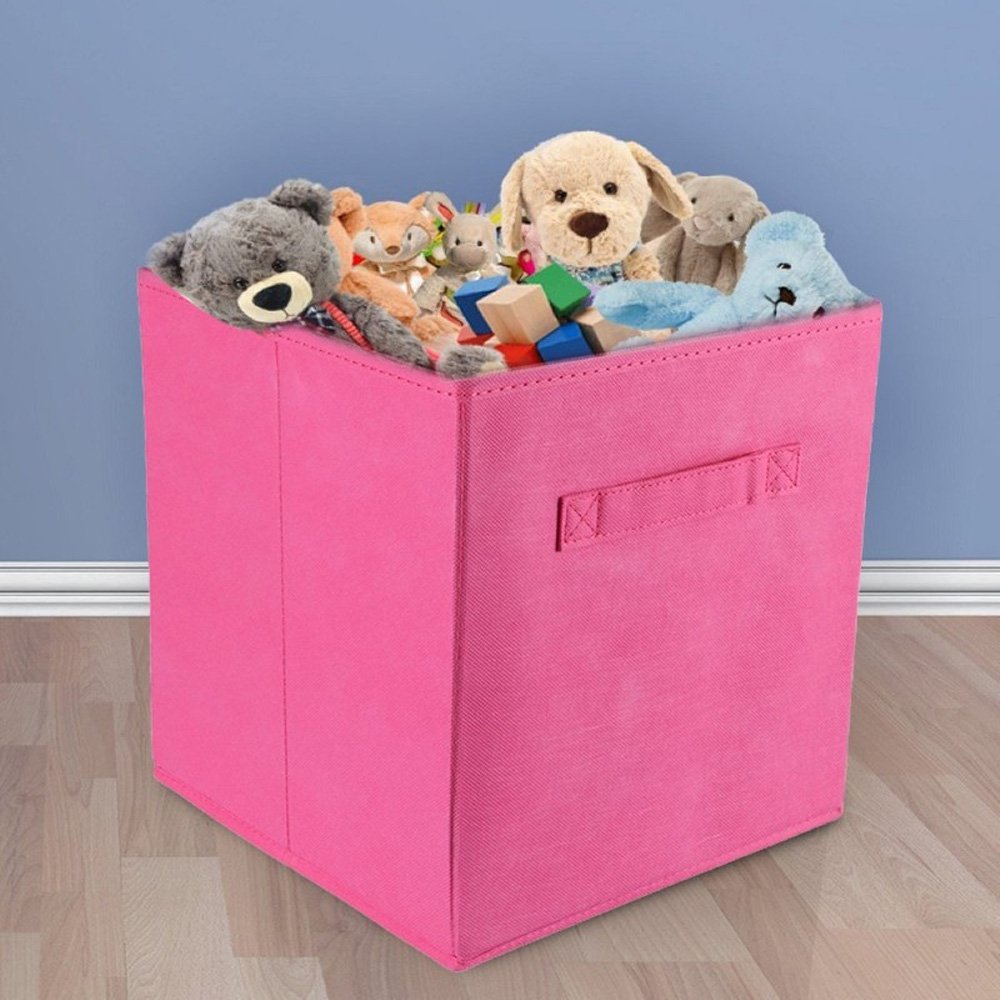 Pack of 2 Foldable Fabric Storage Box – Square Cloth Organizer Baskets with Dual Handles for Nursery, Closet & Drawer (Multicolor) - Image 5