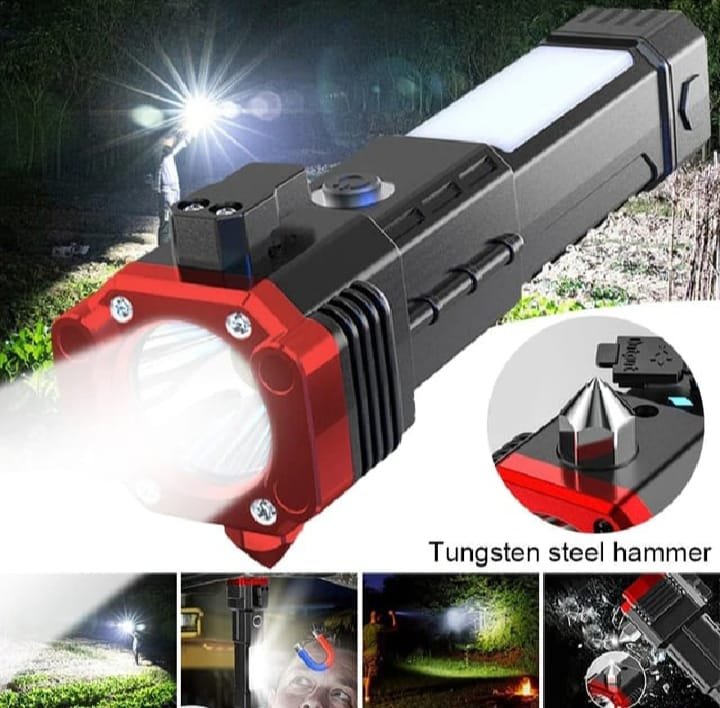 8-in-1 Multifunction Rechargeable LED Flashlight – Ultra Bright Torch with Car Emergency Window Breaker, Cutter & Survival Tools for Outdoor & Household Use - Image 4