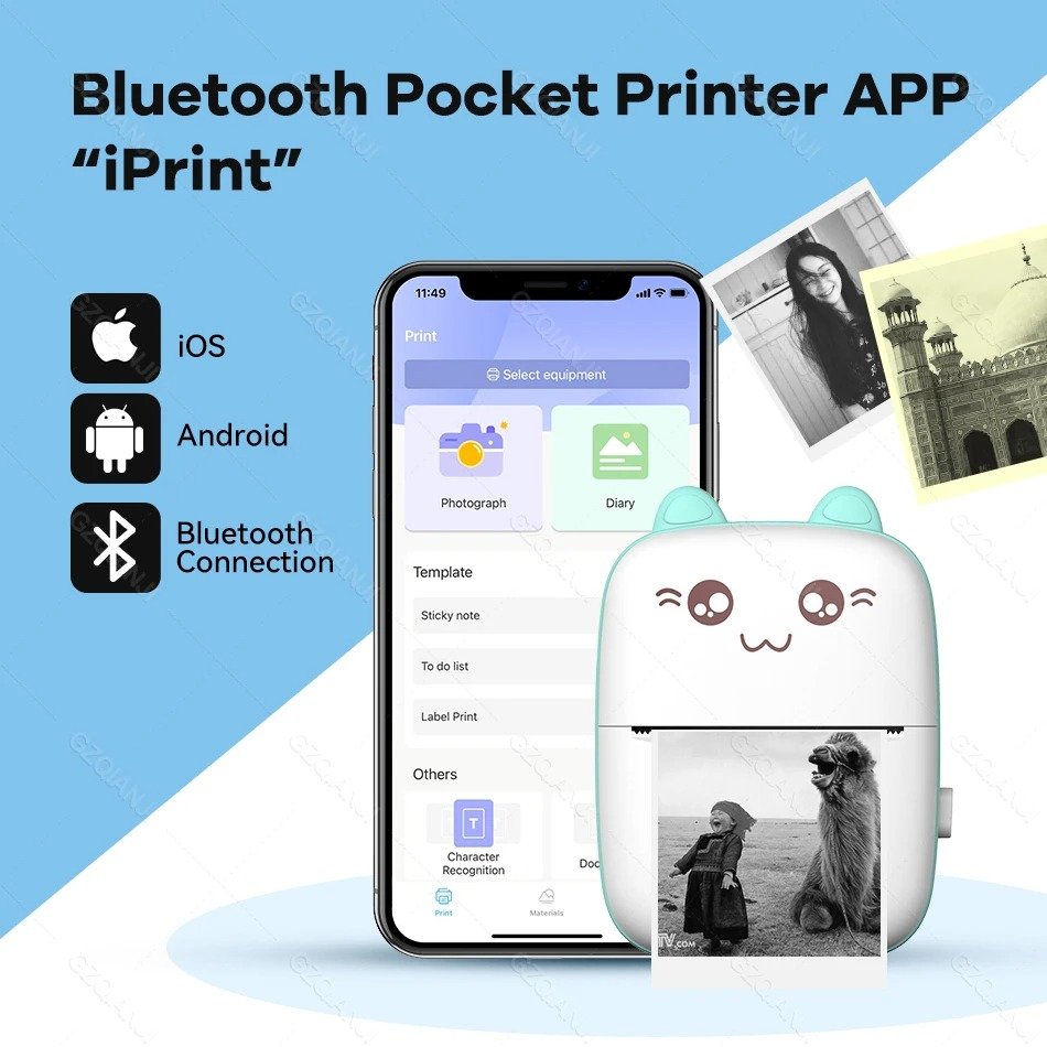 Pocket Inkless Mini Printer & Instant Camera | Portable Bluetooth Thermal Printer with Dual Lens, 2.8" IPS Screen | Kids’ Wireless Printer – Pink & Blue - Image 4