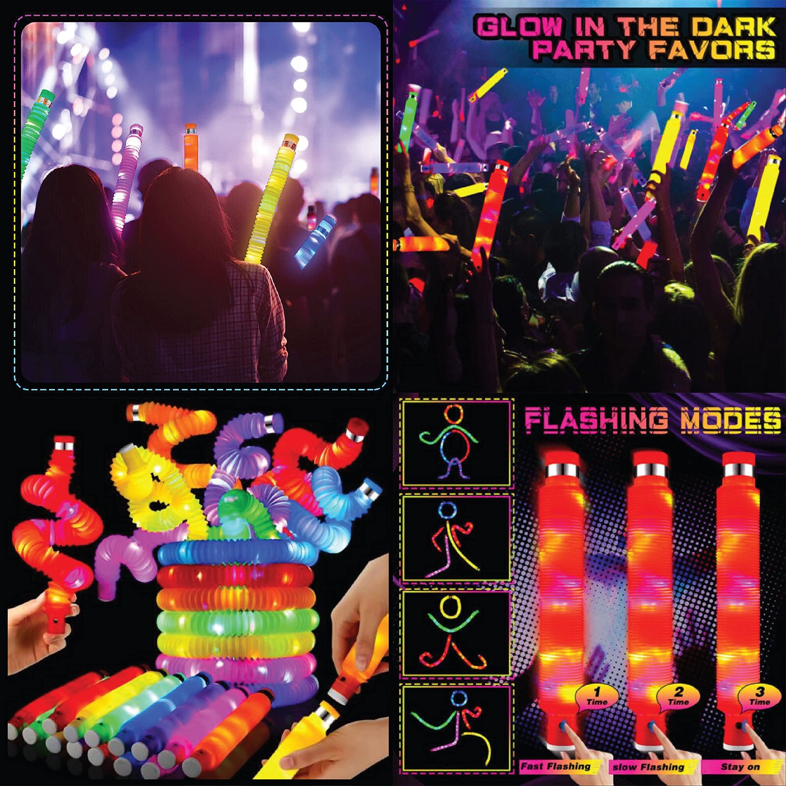 Colorful Telescopic Pop Tubes Fidget Toys – LED Flash Sensory Tubes for Kids & Adults, Stress Relief Autism Toys, Random Color Gift Pack-TY01 - Image 2