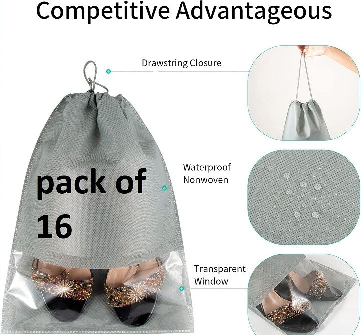 Pack of 12 Travel Shoe Storage Bags – Non-Woven Shoe Organizer with Clear PVC Window, Dustproof & Portable - Image 7