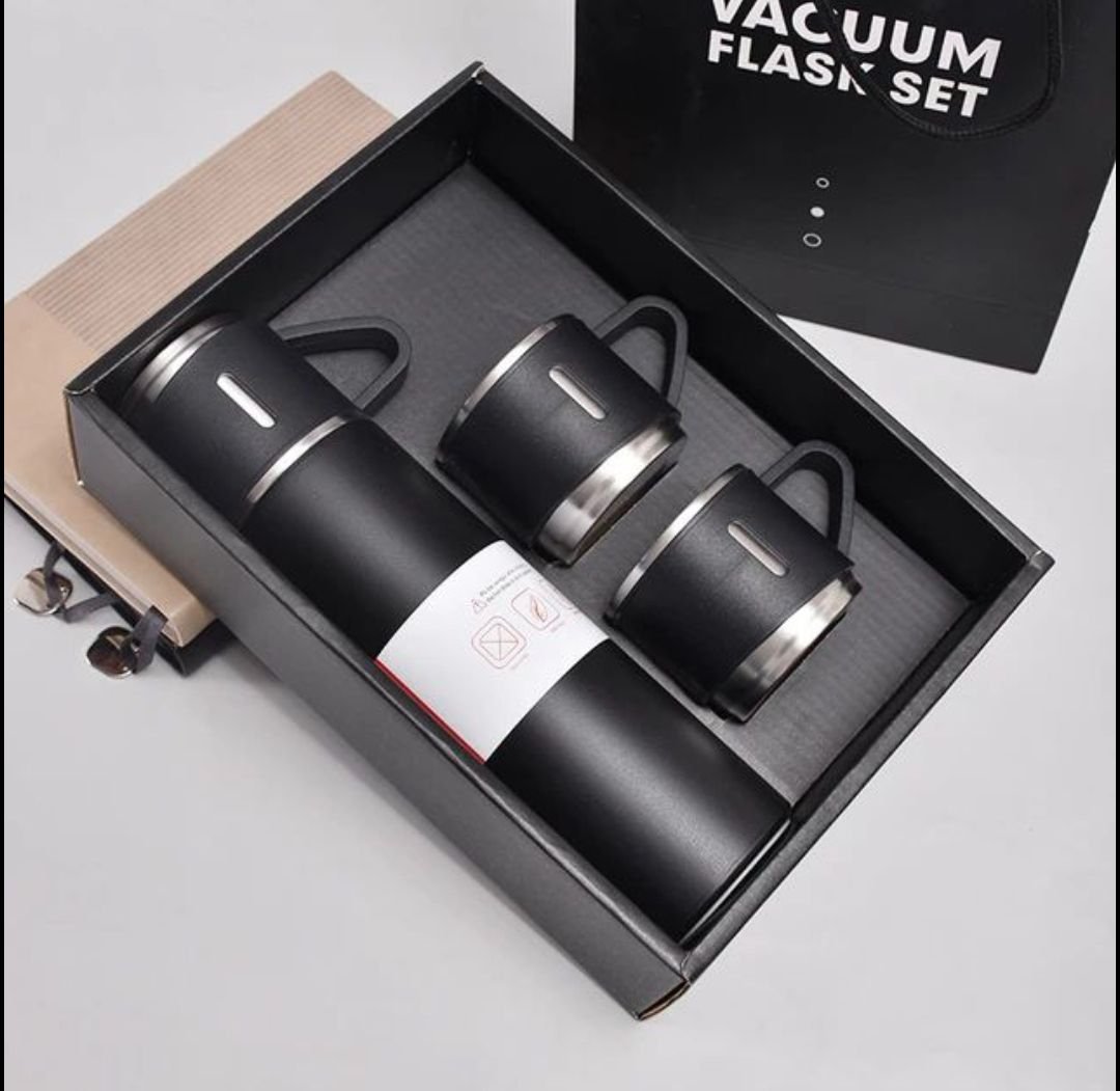 Stainless Steel Vacuum Insulated Thermos 500ml (3pcs Set) | Hot & Cold Water Bottle with 2 Extra Cups | Travel Coffee Thermal Flask Gift Kit - Image 6
