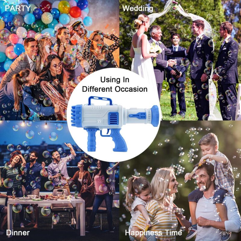 Bazooka Bubble Gun 32/64 Holes – Electric Rechargeable Bubble Machine Toy with Colorful Lights & Bubble Solution-TY01