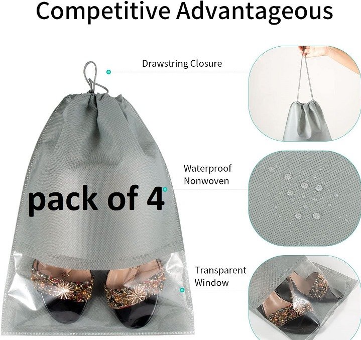 Pack of 12 Travel Shoe Storage Bags – Non-Woven Shoe Organizer with Clear PVC Window, Dustproof & Portable - Image 5