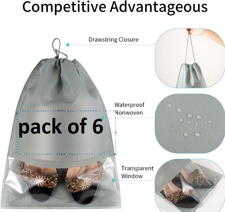 Pack of 12 Travel Shoe Storage Bags – Non-Woven Shoe Organizer with Clear PVC Window, Dustproof & Portable - Image 4
