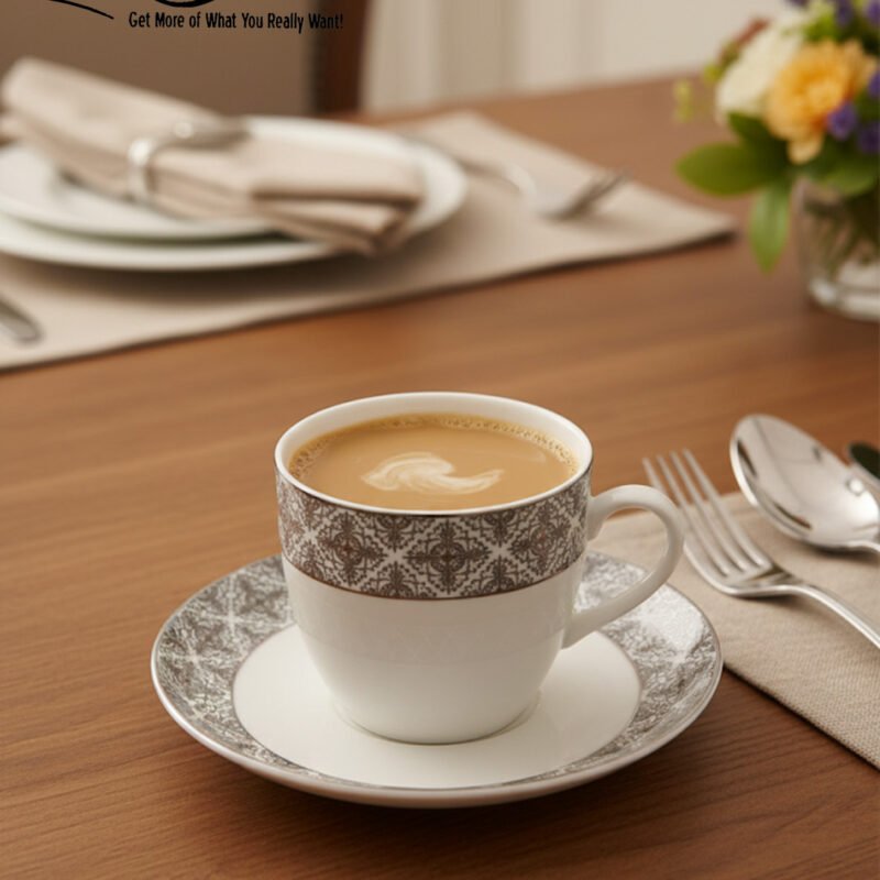 Elegant 12-Piece Cup and Saucer Set – Luxury Porcelain Tea & Coffee Cups – Classic Dinnerware Gift Set for Family & Entertaining CK