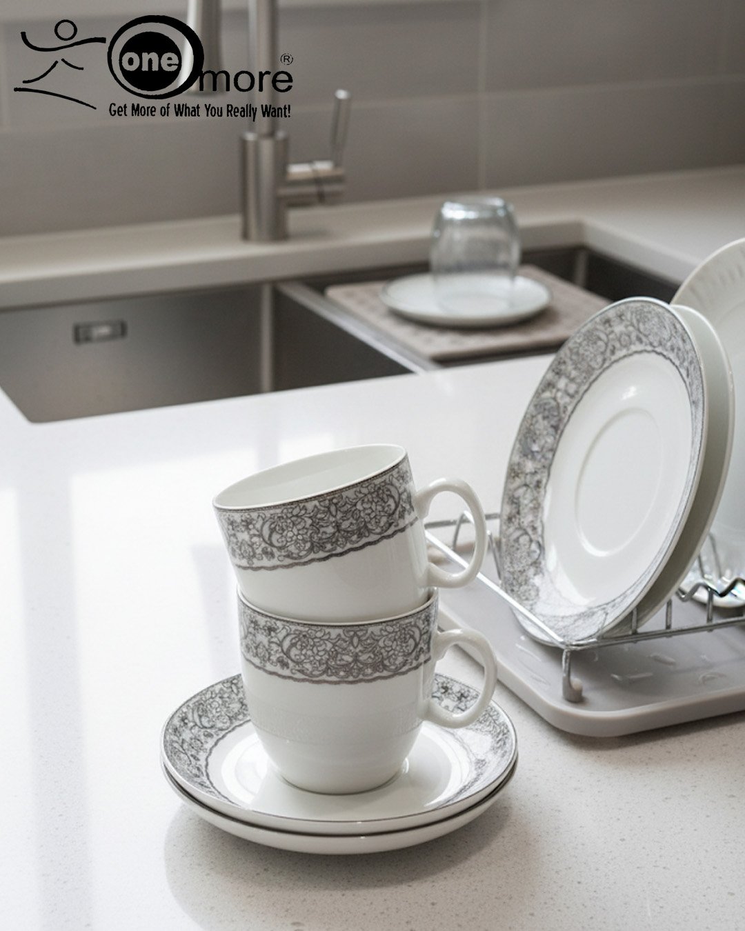 Elegant 12-Piece Cup and Saucer Set – Classic Porcelain Tea & Coffee Set CK - Image 3
