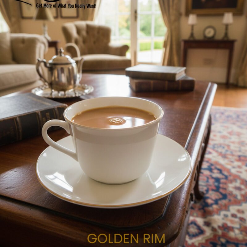 Golden Rim 12-Piece Cup & Saucer Set – Elegant Porcelain Tea & Coffee Set | Luxury Dinnerware Gift Collection CK