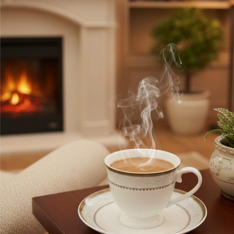 Warmth by the Fireplace Cup & Saucer Set – Elegant Porcelain Tea & Coffee Cups | Cozy Gift Collection CK