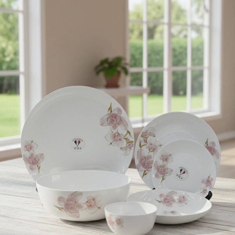 26-Piece Opalware Dinner Set with Pink Floral Design – Elegant Dinnerware for 6 | Microwave & Dishwasher Safe CK