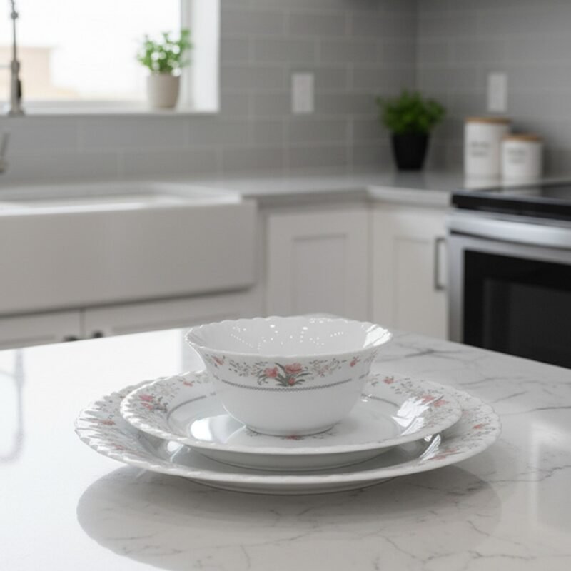 “Rosé Grace” 26-Piece Premium Opalware Dinner Set – Classic Floral Charm & Timeless Dining Elegance CK