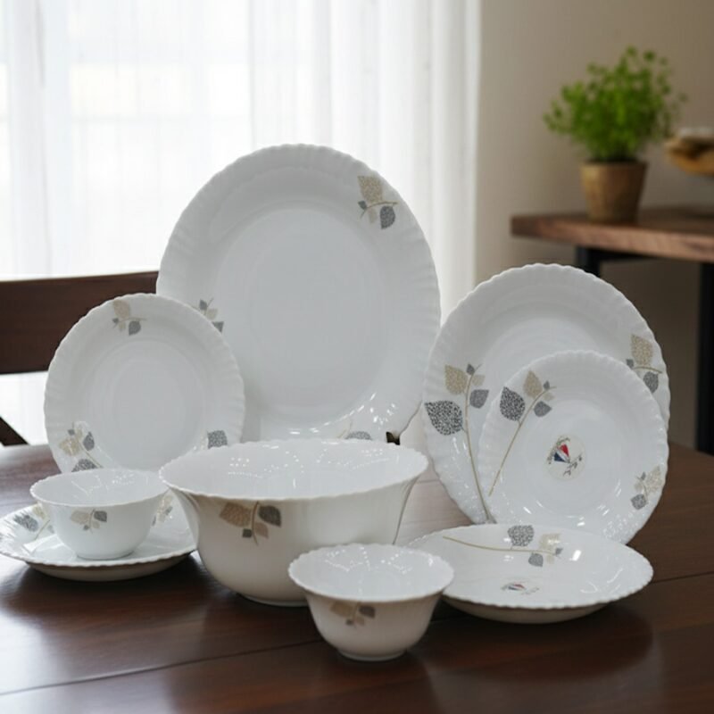 26-Piece Opalware Dinner Set – Elegant Leaf Design Tableware for 6 | Microwave & Dishwasher Safe CK