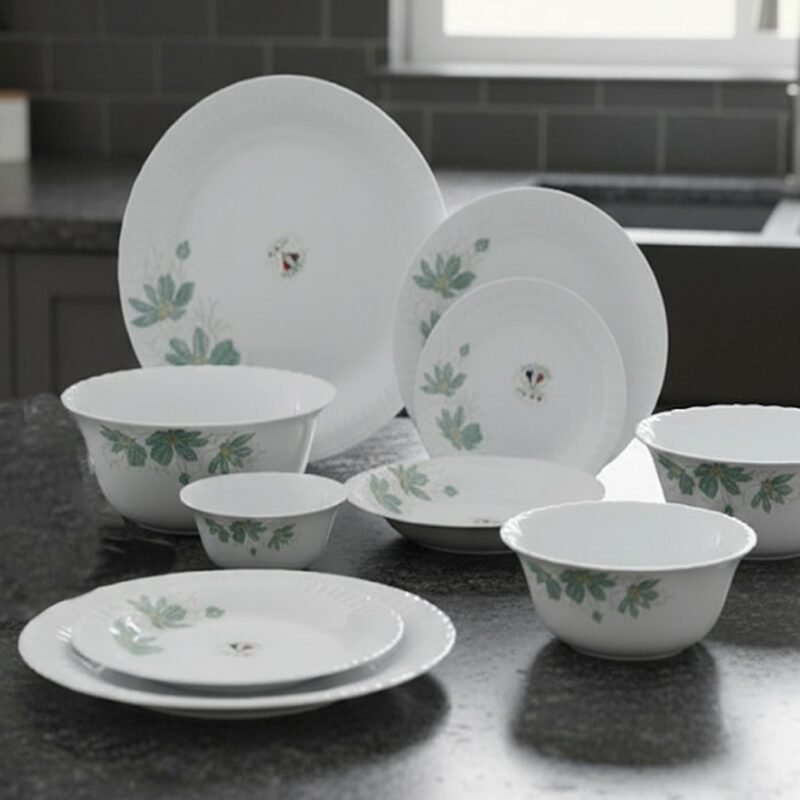 26-Piece Floral White Dinnerware Set – Elegant Opal Tableware for 6 Persons | Durable & Stylish Dining Set CK