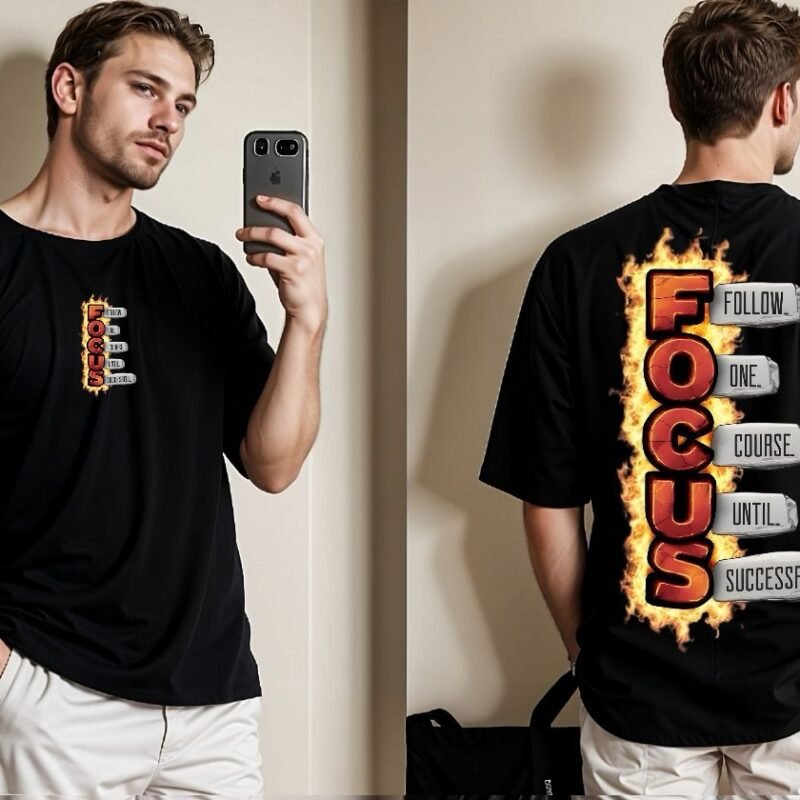 Premium Quality Drop Shoulder T-Shirt FOCUS Motivational Graphic