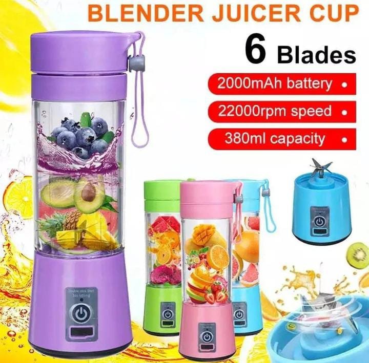 Portable USB Rechargeable Juicer Blender – 6 Blade Mini Smoothie Maker Cup 380ml | Personal Fruit Juicer & Mixer Bottle - Image 10
