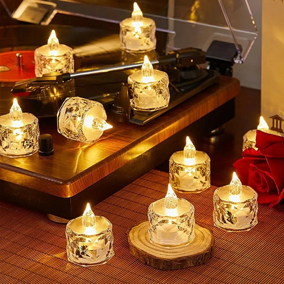 Flameless LED Crystal Candle Light – Transparent Shell Night Lamp for Party, Home & Kids Room Decoration